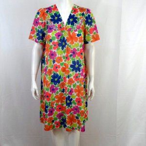 Vintage Vassarette Multi Floral M Pullover Robe Duster Housecoat Dress